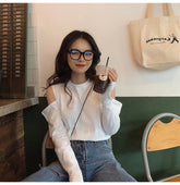 Cut Off Shoulder Long Sleeve Casual Shirt